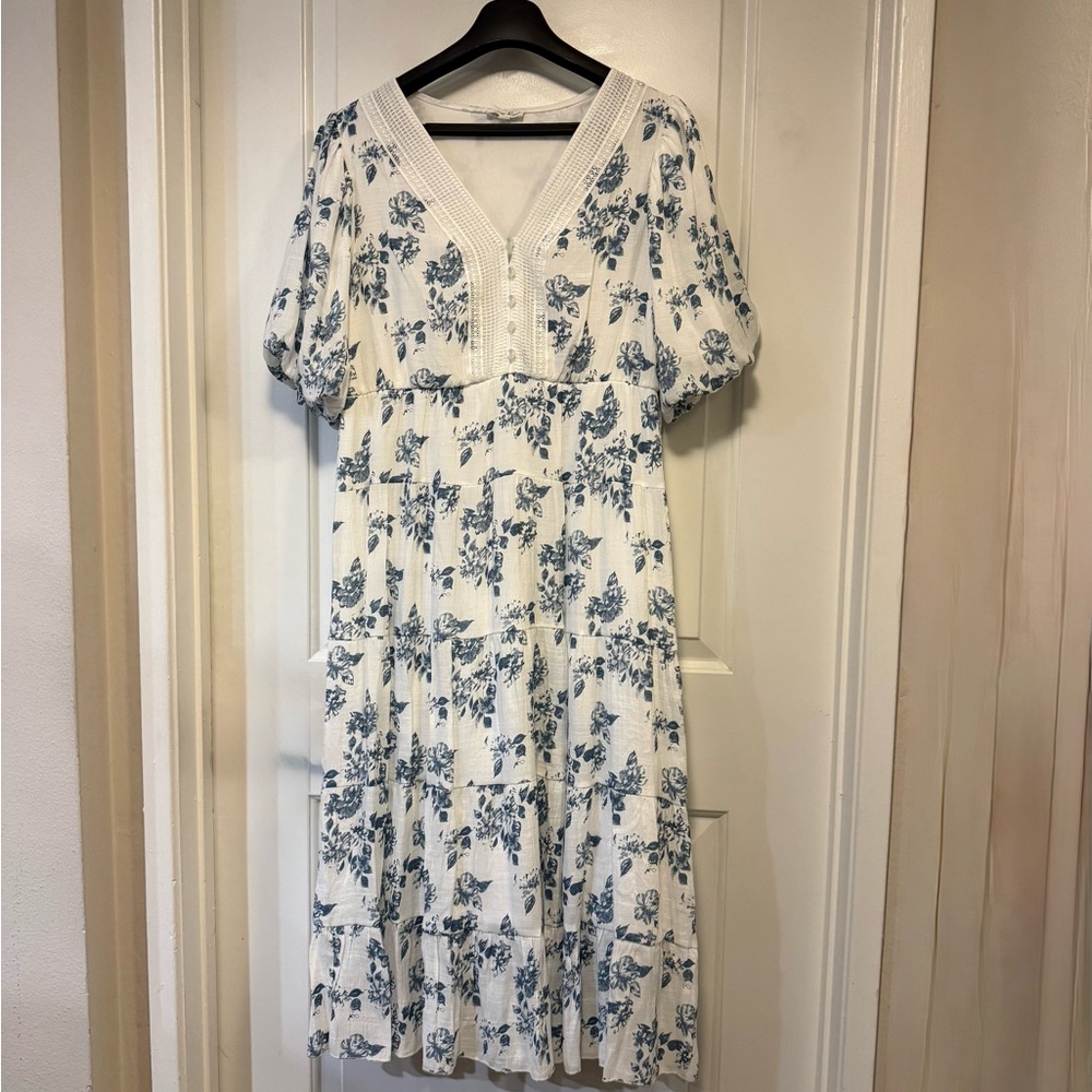 Chic Blue Floral Midi Dress